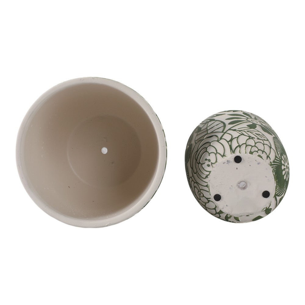 Outdoor Decor Flower Planter Set of 2 | Floral Green and White Cement