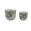Outdoor Decor Flower Planter Set of 2 | Floral Green and White Cement