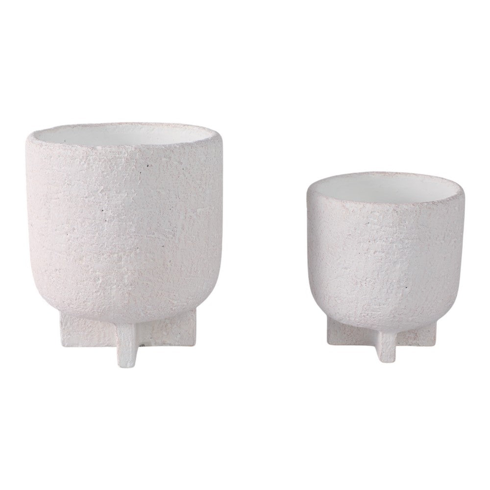 Ivey Round Planters Set of 2 | Raised Foot Base | White Textured Cement