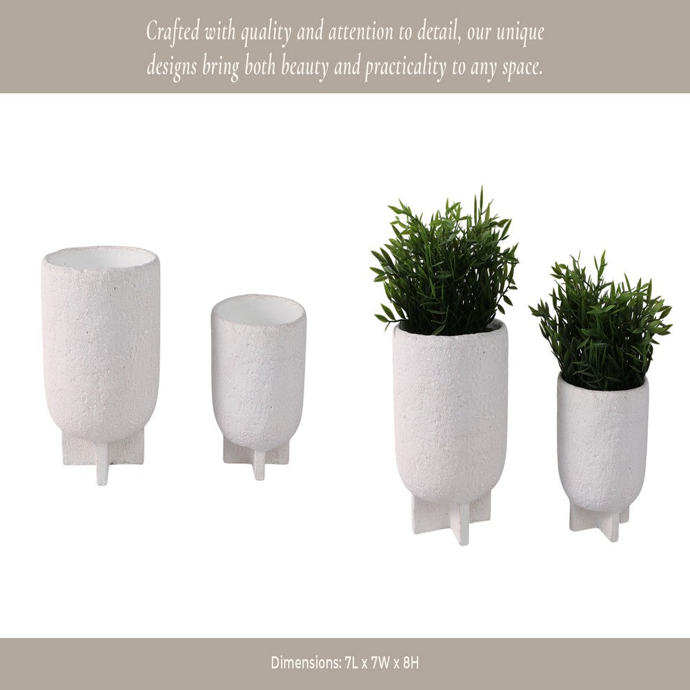 Ivey Round Planters Set of 2 | Raised Foot Base | White Textured Cement