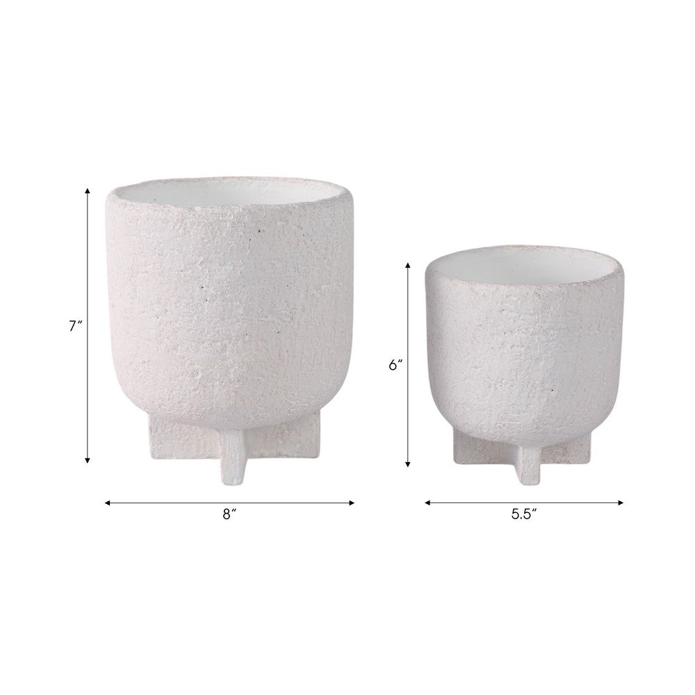 Ivey Round Planters Set of 2 | Raised Foot Base | White Textured Cement