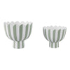 Outdoor Planters Set of 2 | Scallop Edge | Green & White Stripes | Cement