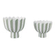 Outdoor Planters Set of 2 | Scallop Edge | Green & White Stripes | Cement