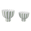 Outdoor Planters Set of 2 | Scallop Edge | Green & White Stripes | Cement