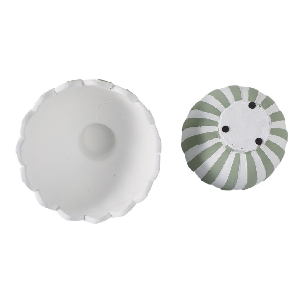Outdoor Planters Set of 2 | Scallop Edge | Green & White Stripes | Cement