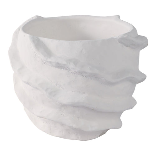 Indoor Outdoor Flower Planter with Flutter Trim | 7" | White Cement