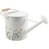 Decorative Watering Can | 10x20 | White Floral Print Metal with Wire Handle