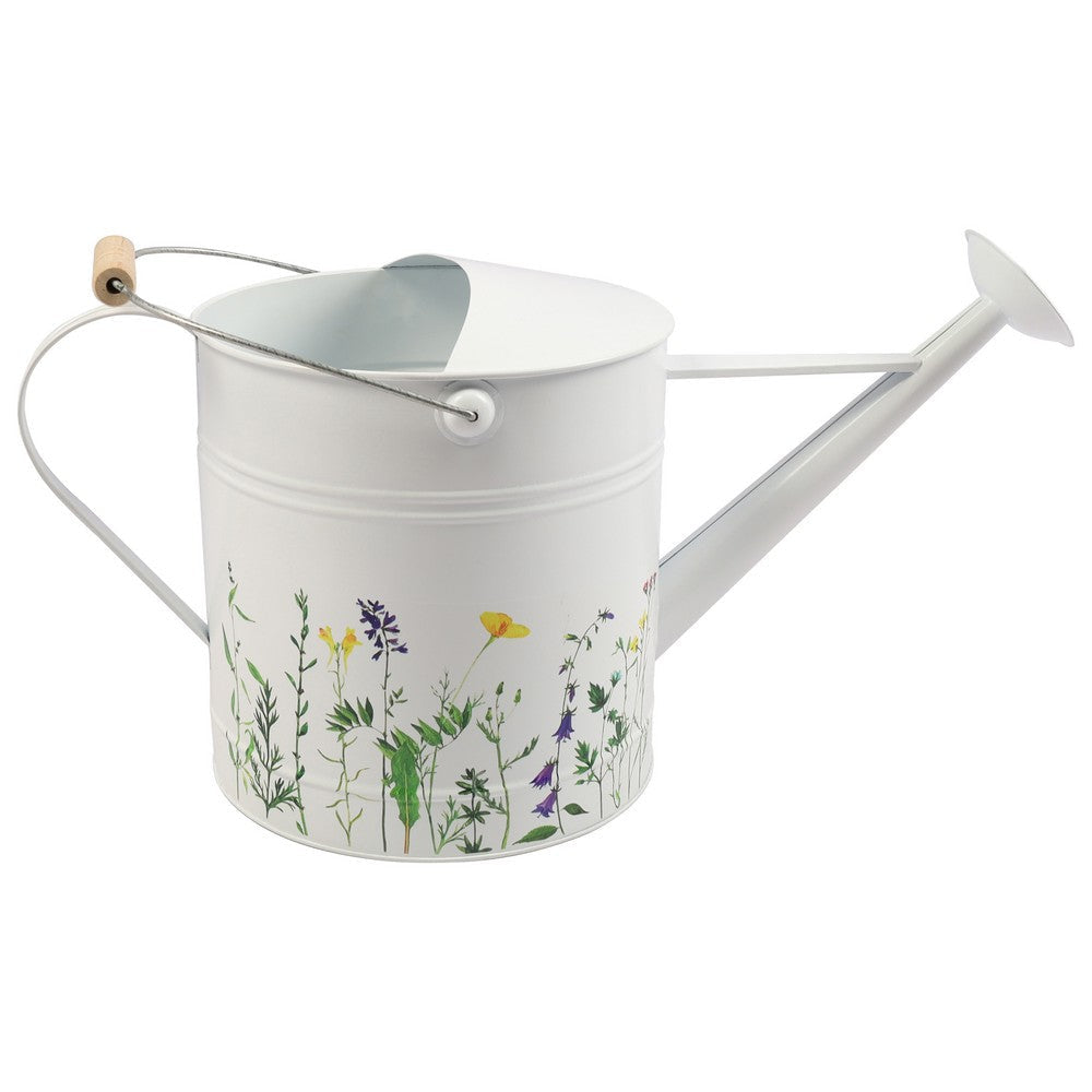 Decorative Watering Can | 10x20 | White Floral Print Metal with Wire Handle SBH-21875