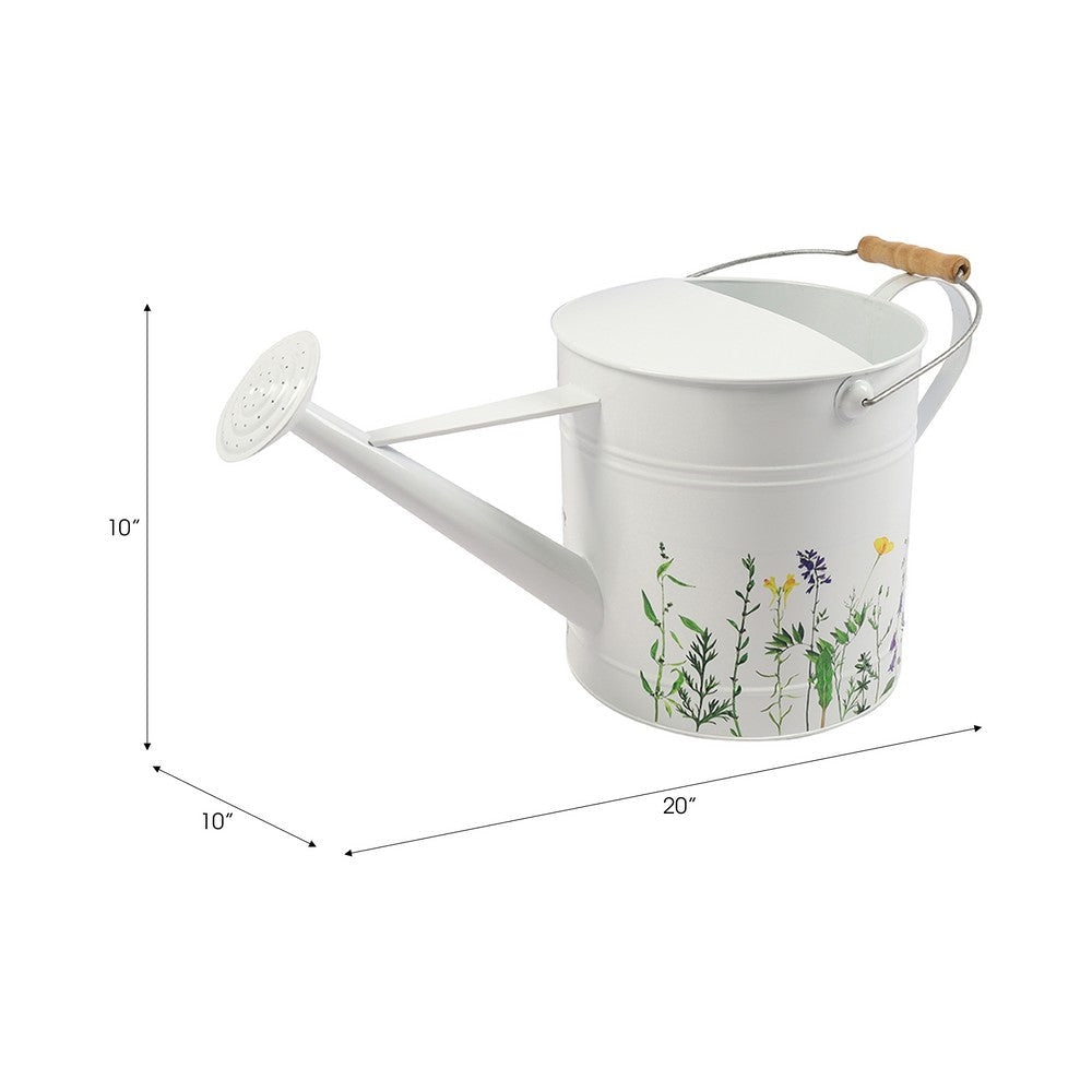 Decorative Watering Can | 10x20 | White Floral Print Metal with Wire Handle SBH-21875