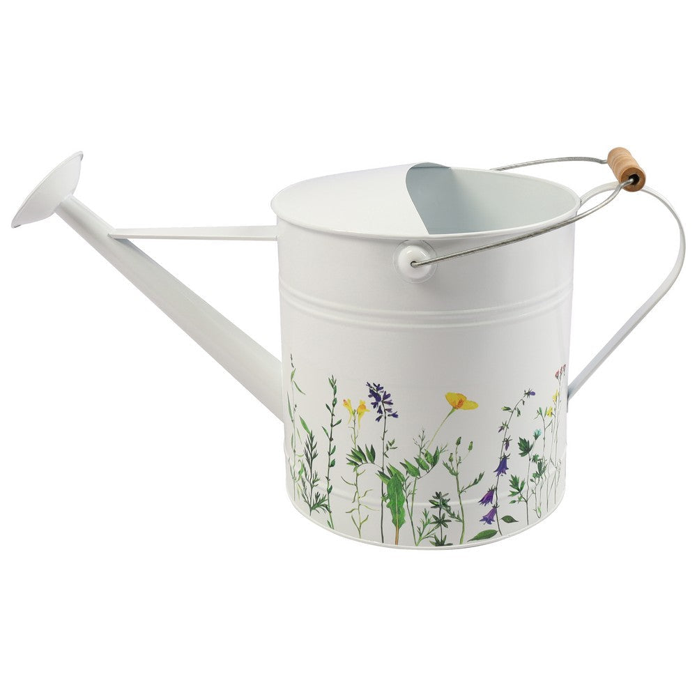 Decorative Watering Can | 10x20 | White Floral Print Metal with Wire Handle SBH-21875