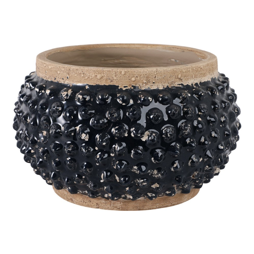 Outdoor Decorative Planter | 3D Textured Bubble | Black | 12" Wide Round