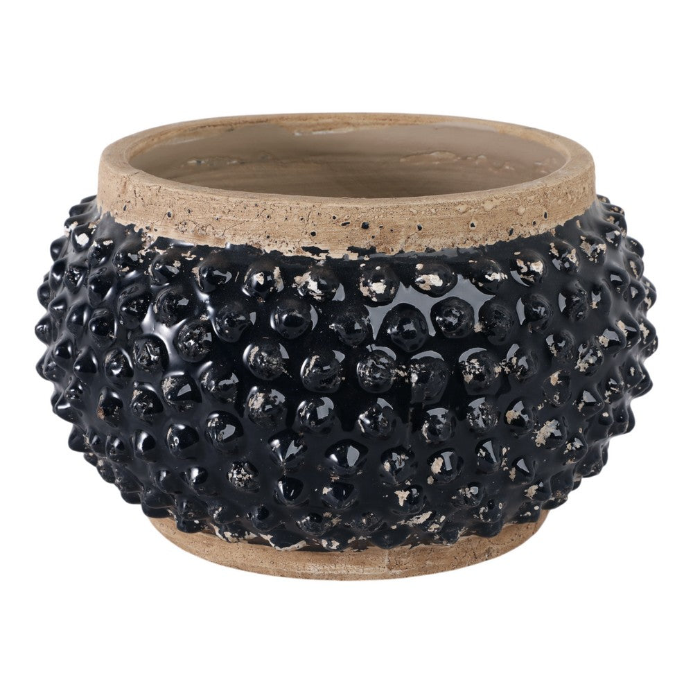 Outdoor Decorative Planter | 3D Textured Bubble | Black | 12" Wide Round