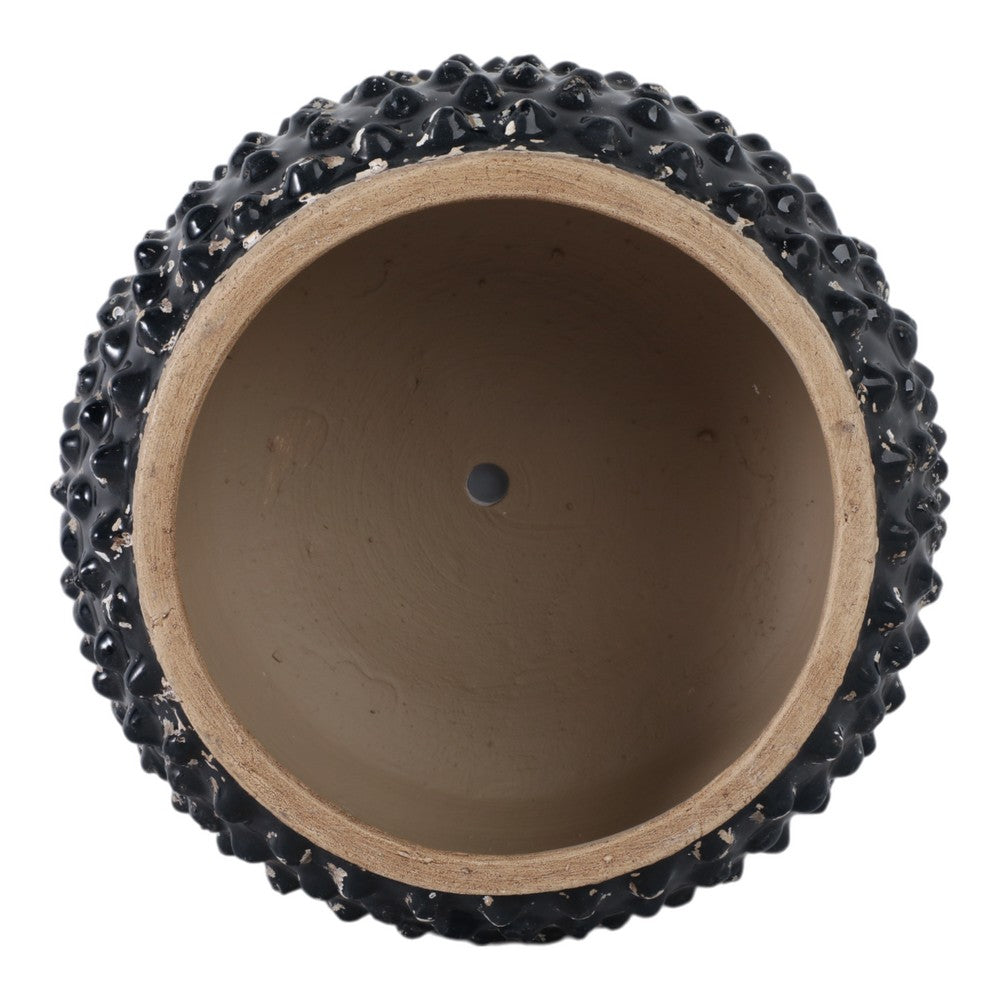 Outdoor Decorative Planter | 3D Textured Bubble | Black | 12" Wide Round