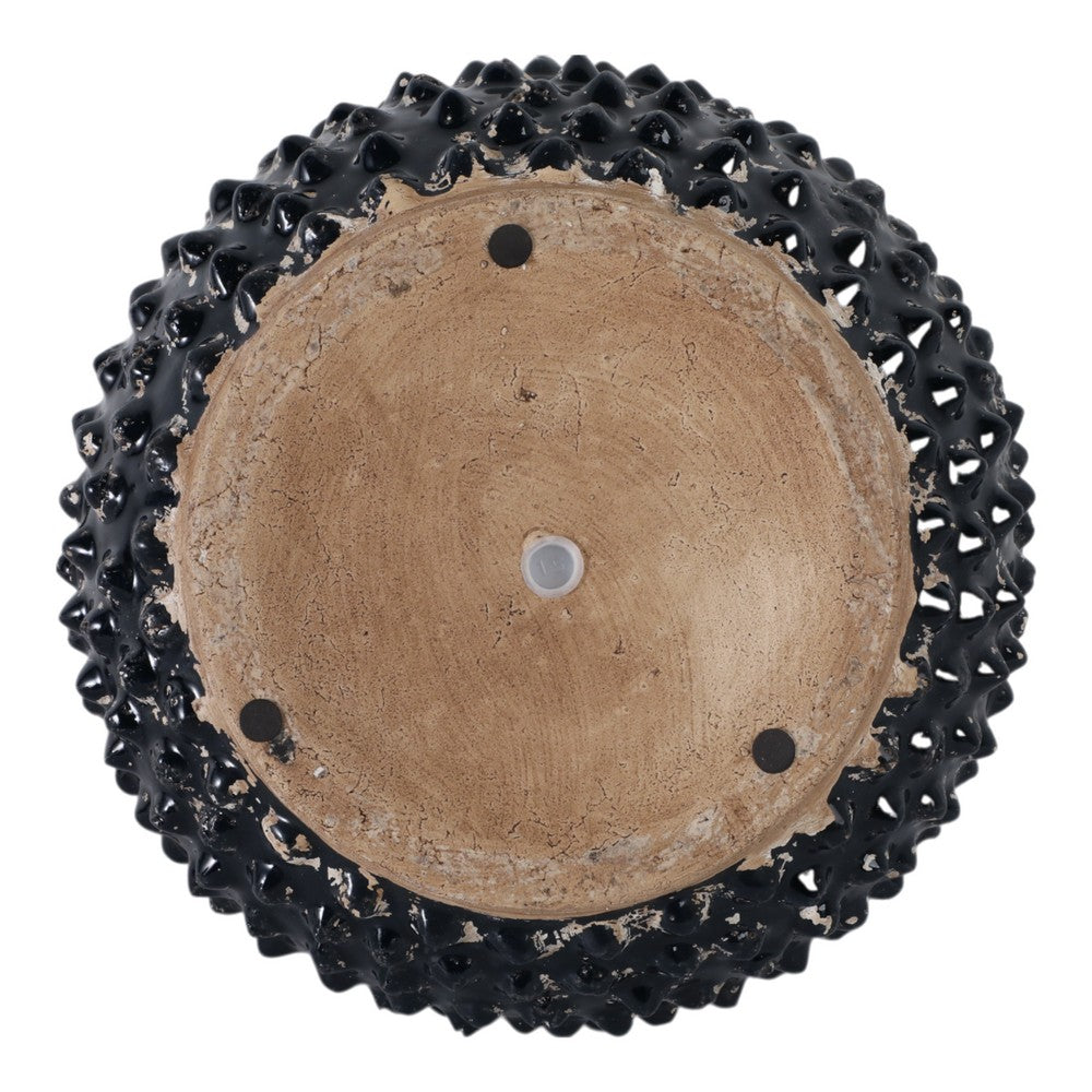 Outdoor Decorative Planter | 3D Textured Bubble | Black | 12" Wide Round