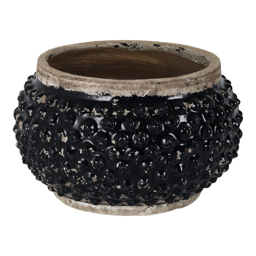 Outdoor Decorative Planter | 3D Textured Bubble | Black | 12" Wide Round