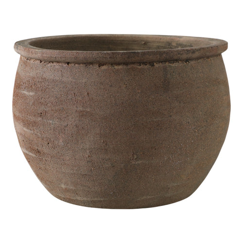Pot Planter | Wide Round Body Traditional Dark Brown Terracotta | 13"