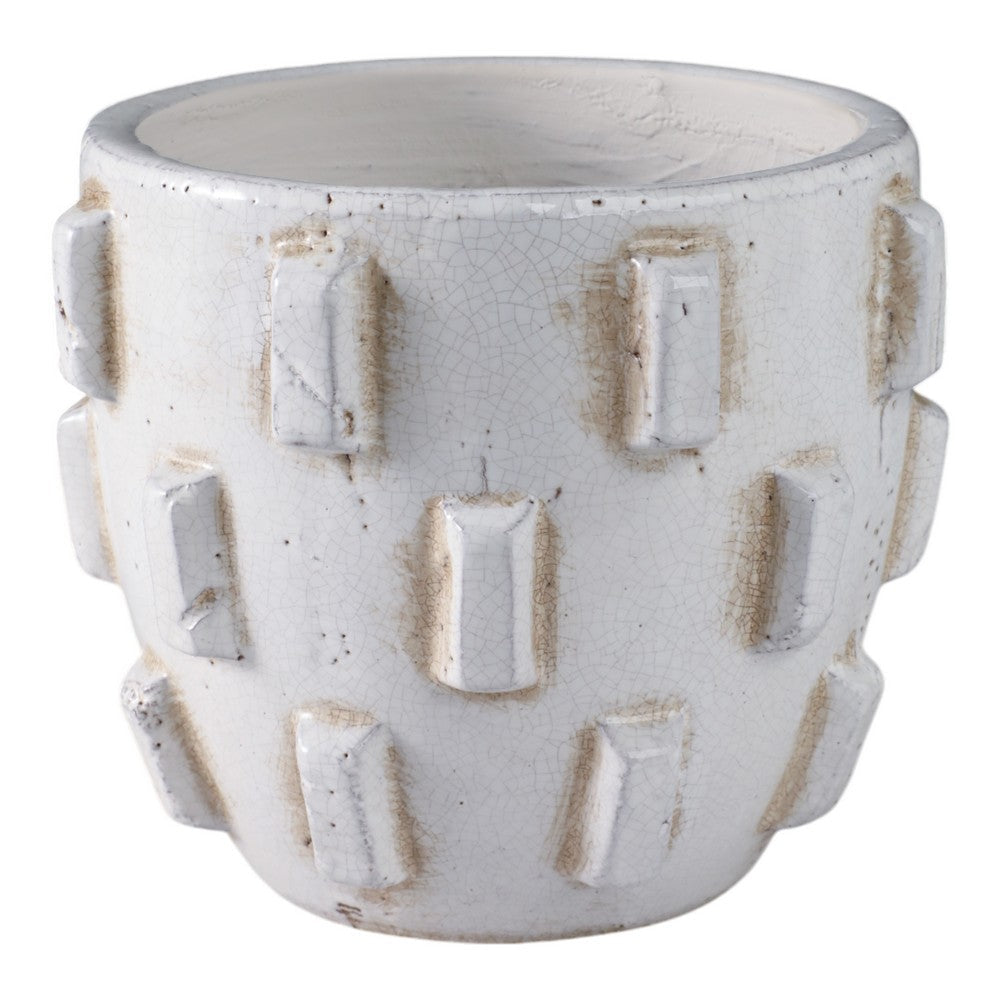 Outdoor Planter Pot | Sculptural Hobnail Texture White Terracotta | 8"