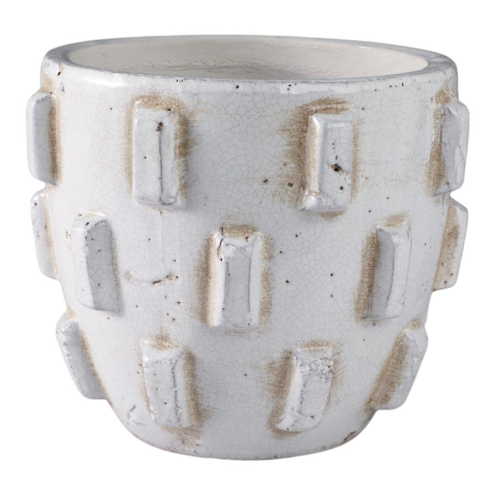 Outdoor Planter Pot | Sculptural Hobnail Texture White Terracotta | 8"