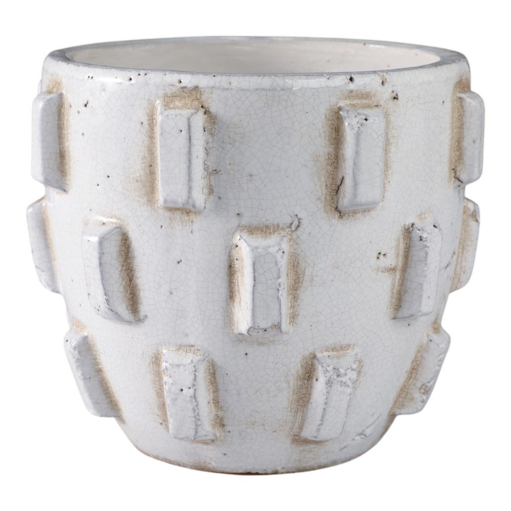 Outdoor Planter Pot | Sculptural Hobnail Texture White Terracotta | 8"