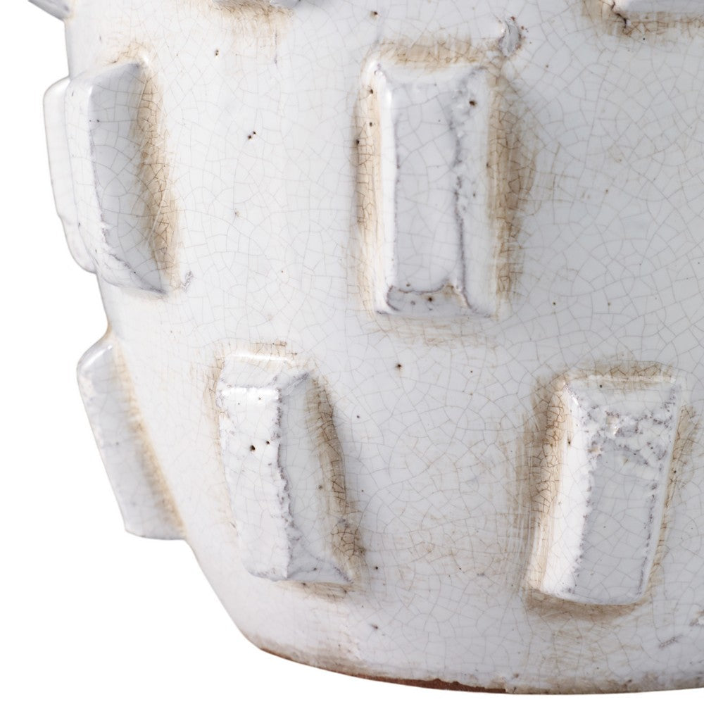 Outdoor Planter Pot | Sculptural Hobnail Texture White Terracotta | 8"