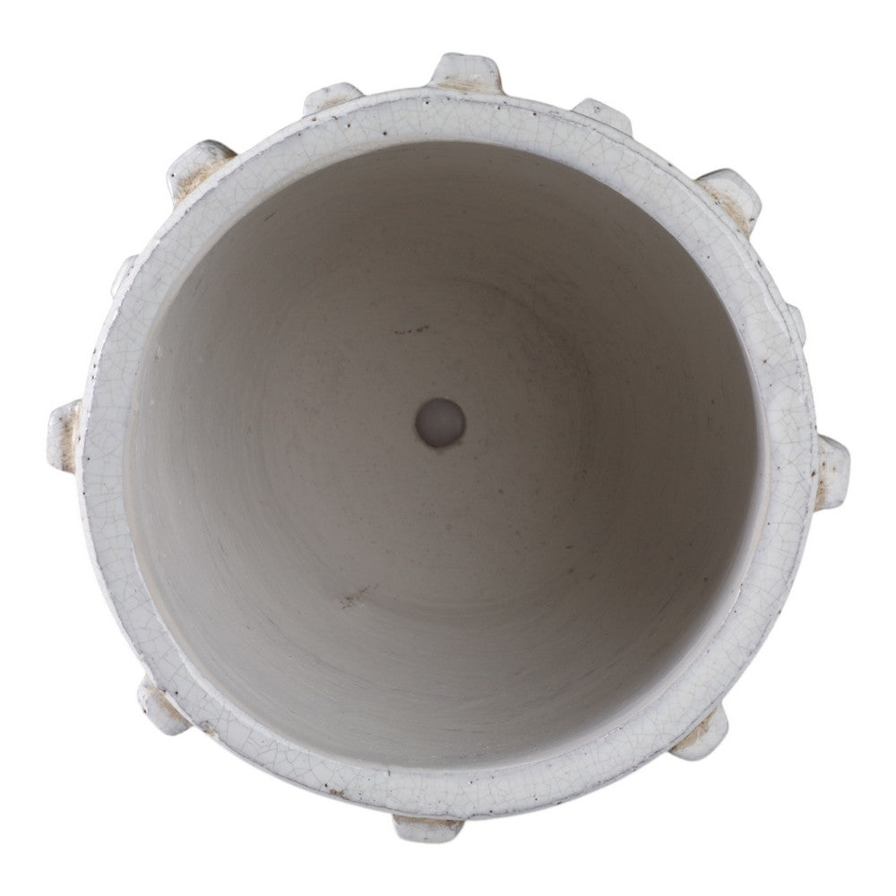 Outdoor Planter Pot | Sculptural Hobnail Texture White Terracotta | 8"