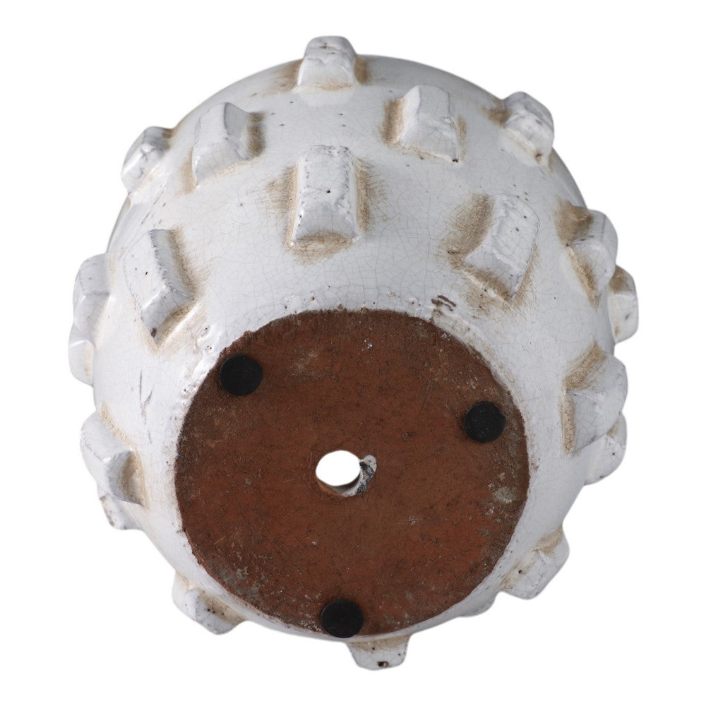 Outdoor Planter Pot | Sculptural Hobnail Texture White Terracotta | 8"