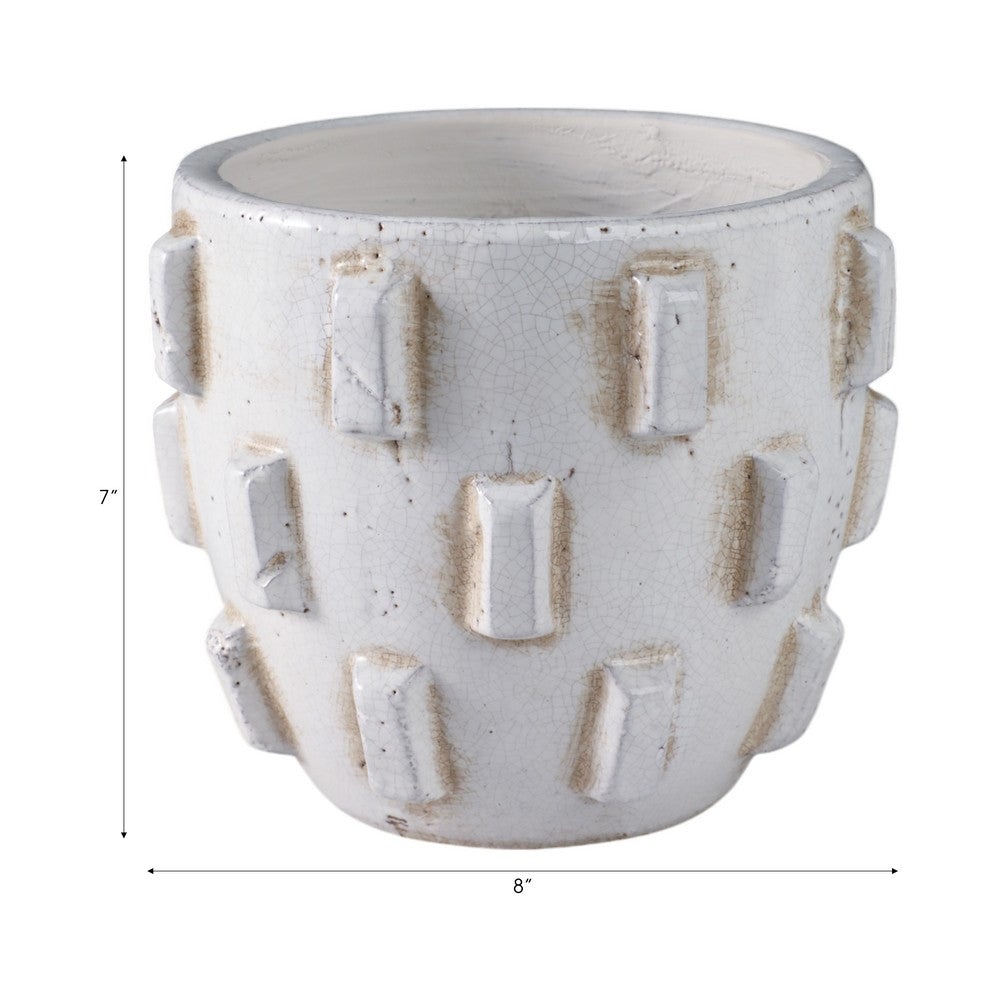 Outdoor Planter Pot | Sculptural Hobnail Texture White Terracotta | 8"