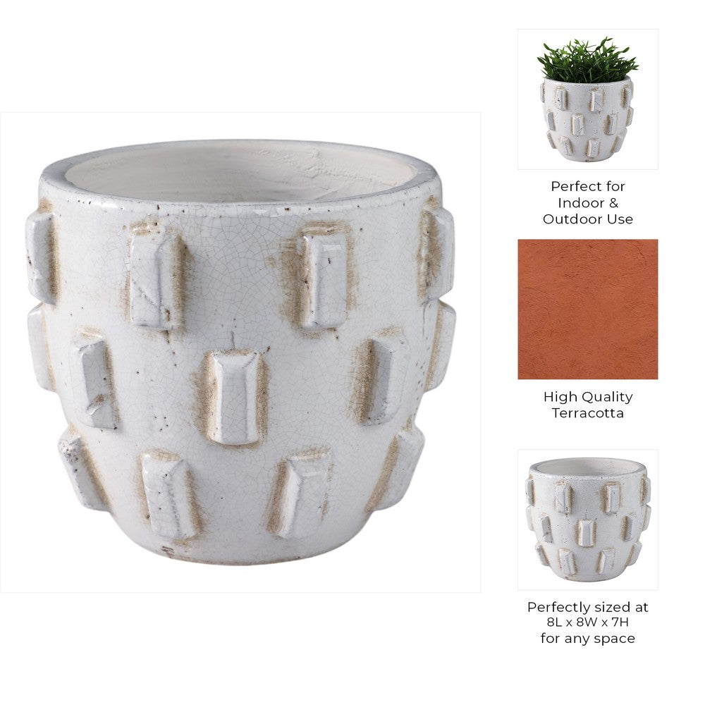 Outdoor Planter Pot | Sculptural Hobnail Texture White Terracotta | 8"