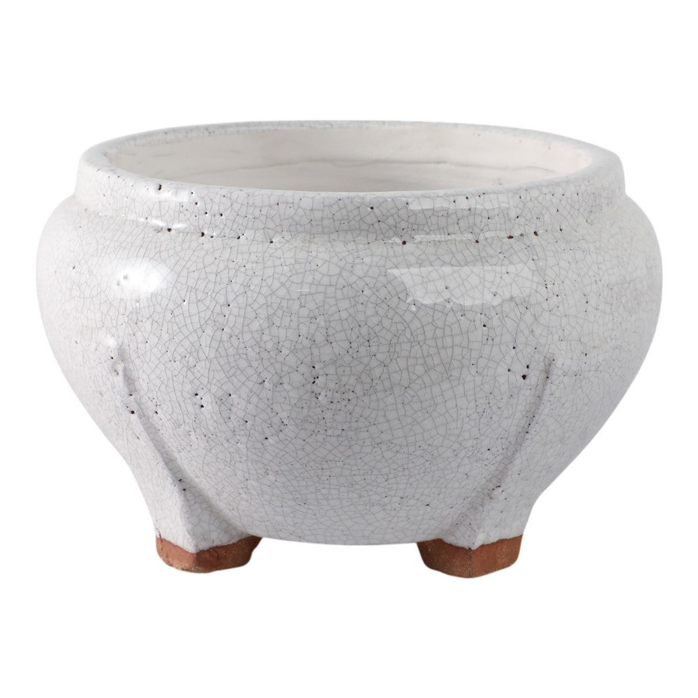 10" Outdoor Footed Planter | Round Shaped Speckled White Terracotta