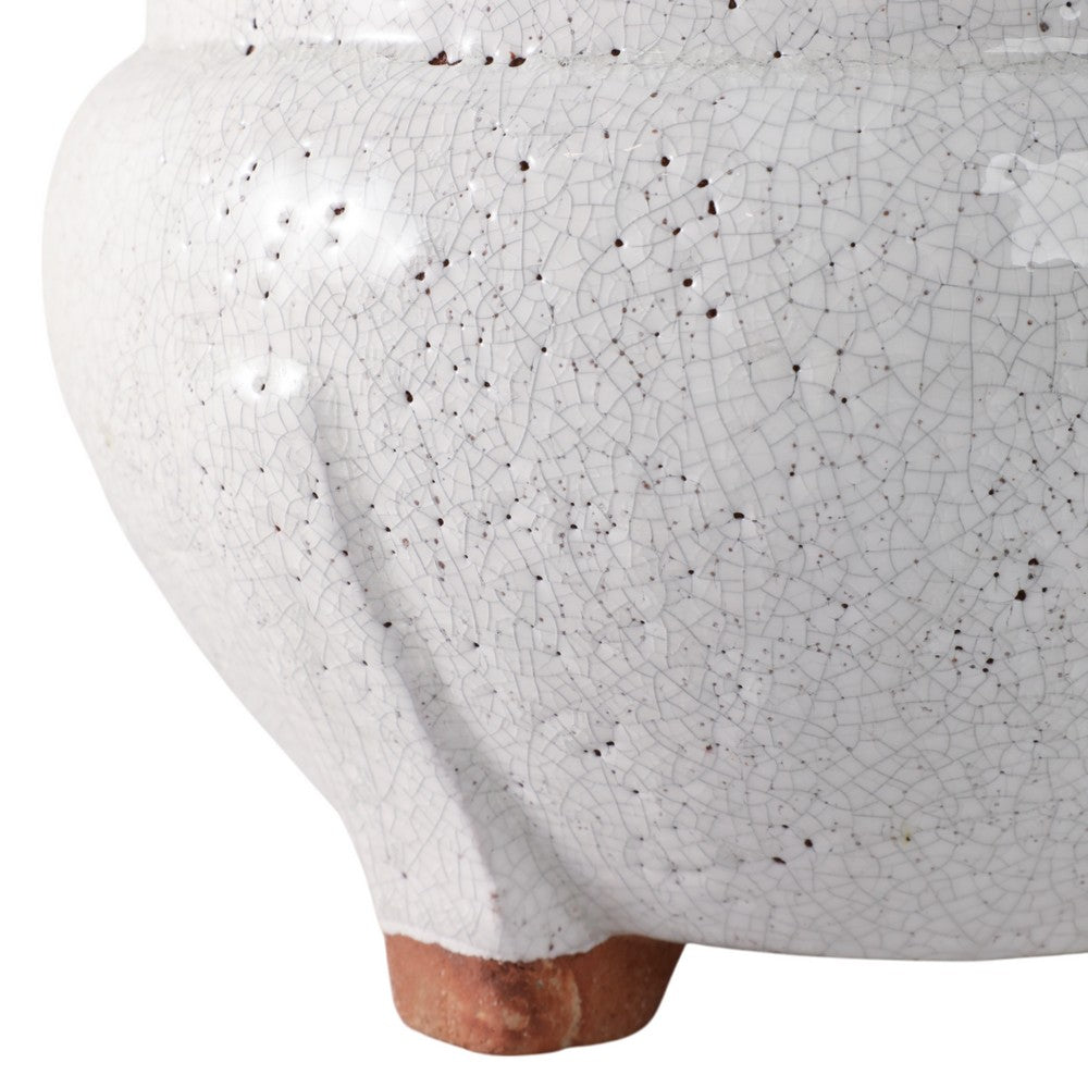10" Outdoor Footed Planter | Round Shaped Speckled White Terracotta