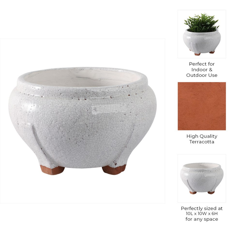 10" Outdoor Footed Planter | Round Shaped Speckled White Terracotta