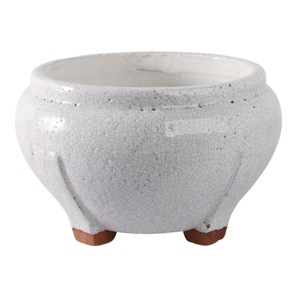 10" Outdoor Footed Planter | Round Shaped Speckled White Terracotta