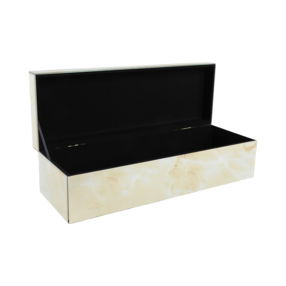 Trinket Box | Glass Top & Ivory Marble | Velvet Felt Lined | 17"