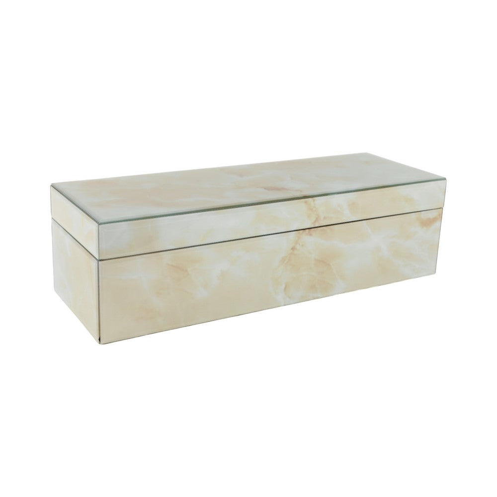 Trinket Box | Glass Top & Ivory Marble | Velvet Felt Lined | 17"