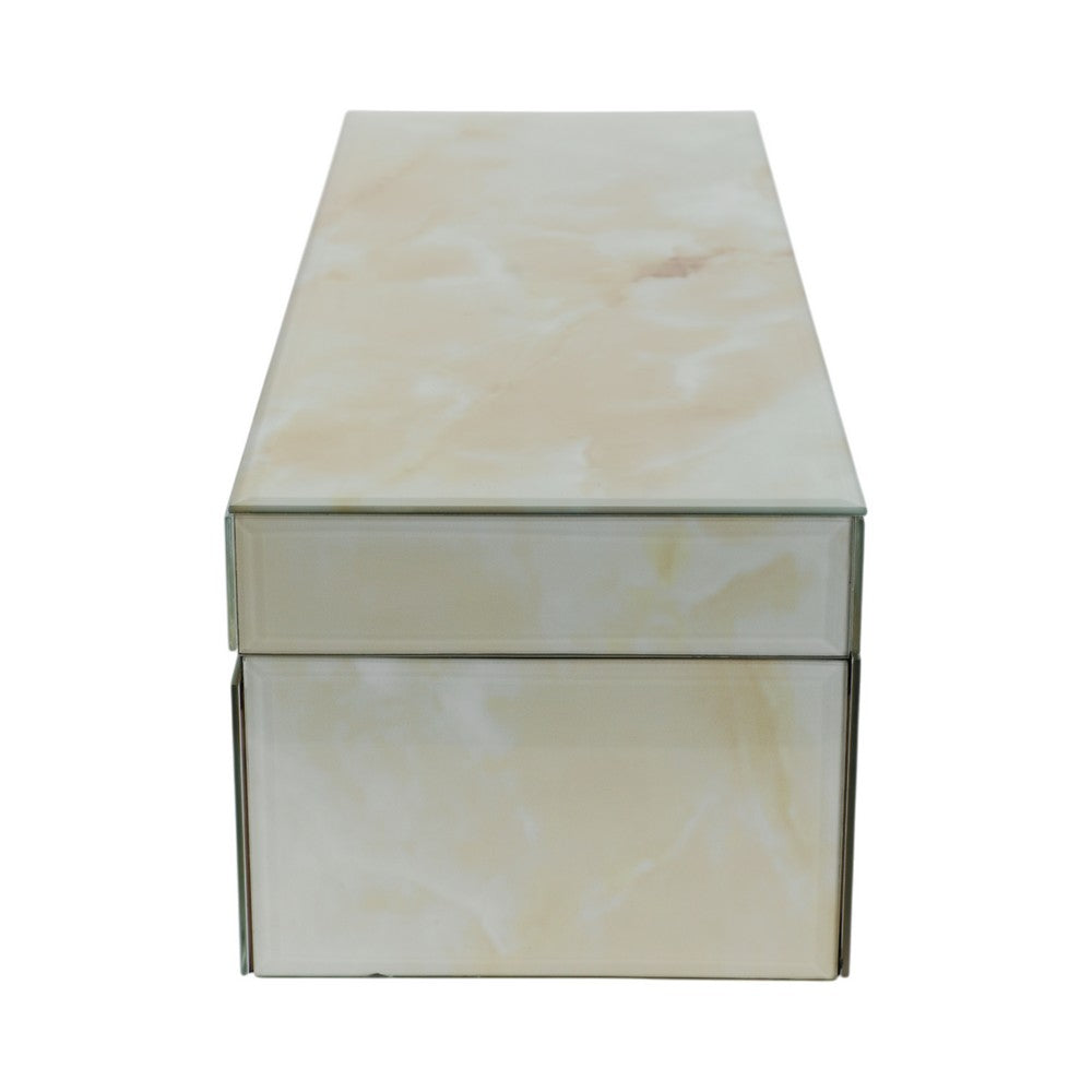 Trinket Box | Glass Top & Ivory Marble | Velvet Felt Lined | 17"