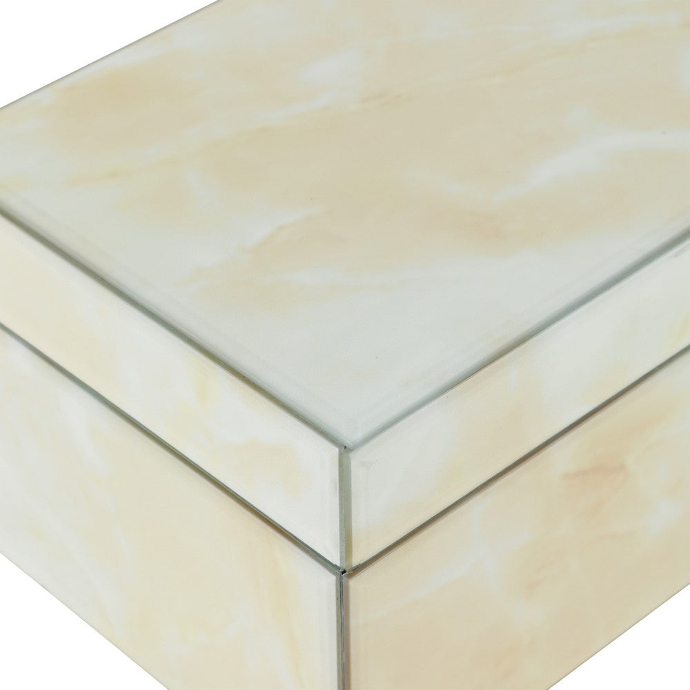 Trinket Box | Glass Top & Ivory Marble | Velvet Felt Lined | 17"