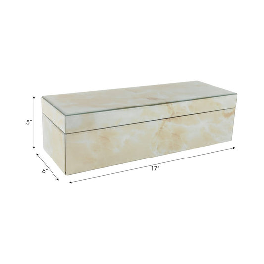 Trinket Box | Glass Top & Ivory Marble | Velvet Felt Lined | 17"