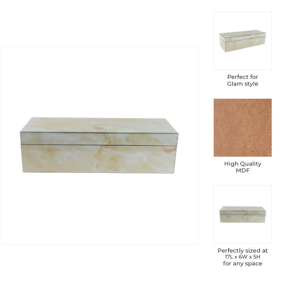 Trinket Box | Glass Top & Ivory Marble | Velvet Felt Lined | 17"