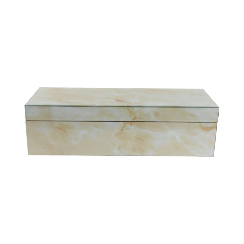 Trinket Box | Glass Top & Ivory Marble | Velvet Felt Lined | 17"