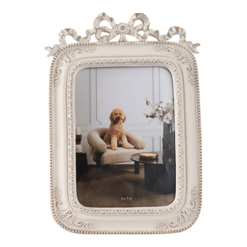 Ural 5x7 Photo Frame | Carved Floral Motifs Beaded Edges | Ivory Resin