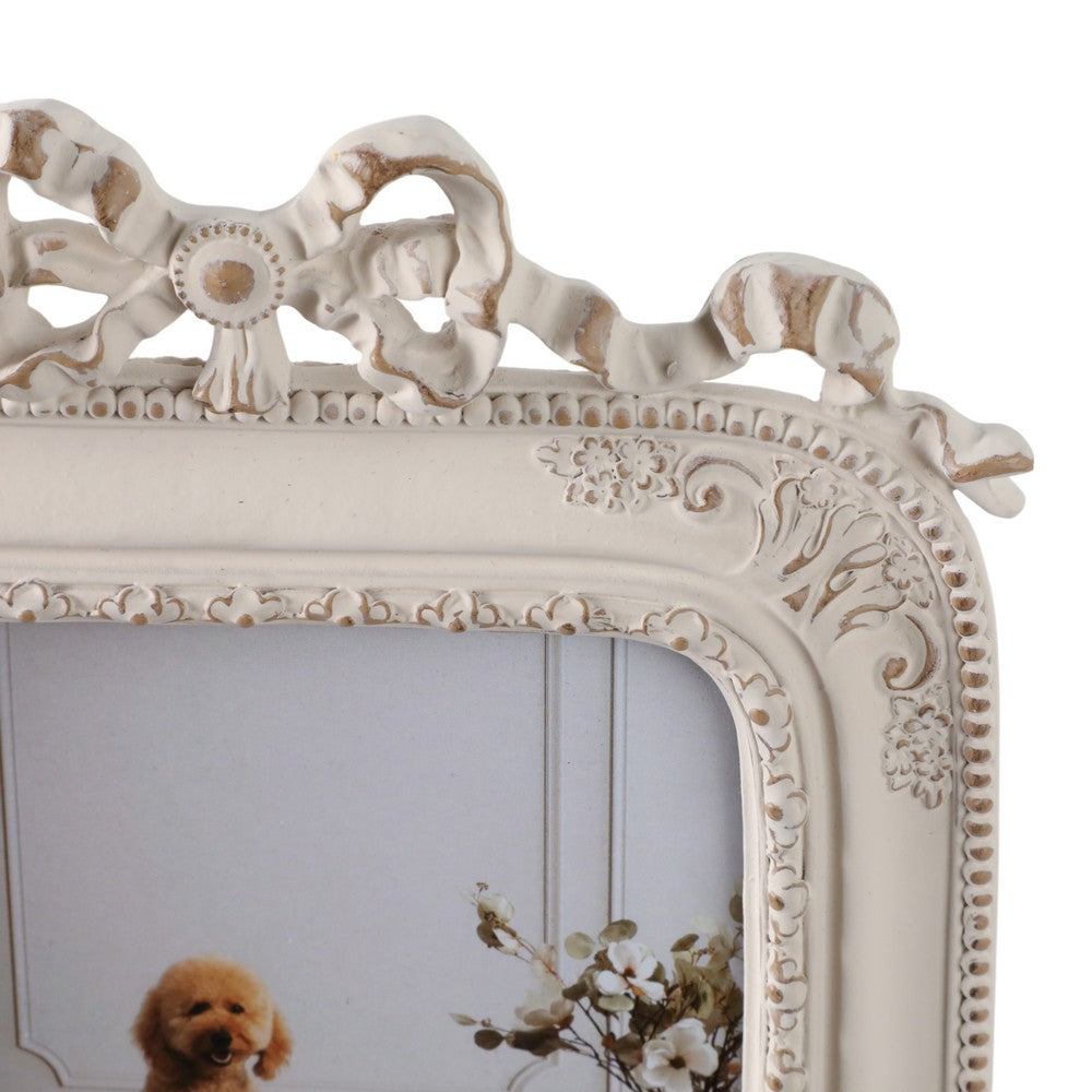 Ural 5x7 Photo Frame | Carved Floral Motifs Beaded Edges | Ivory Resin