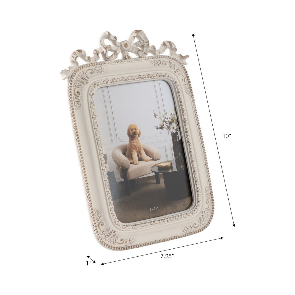 Ural 5x7 Photo Frame | Carved Floral Motifs Beaded Edges | Ivory Resin