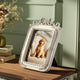 Ural 5x7 Photo Frame | Carved Floral Motifs Beaded Edges | Ivory Resin