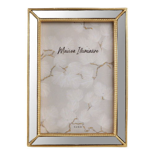 4x6 Photo Frame | Gold Beaded Polyresin Design | Vintage Mirrored Edges