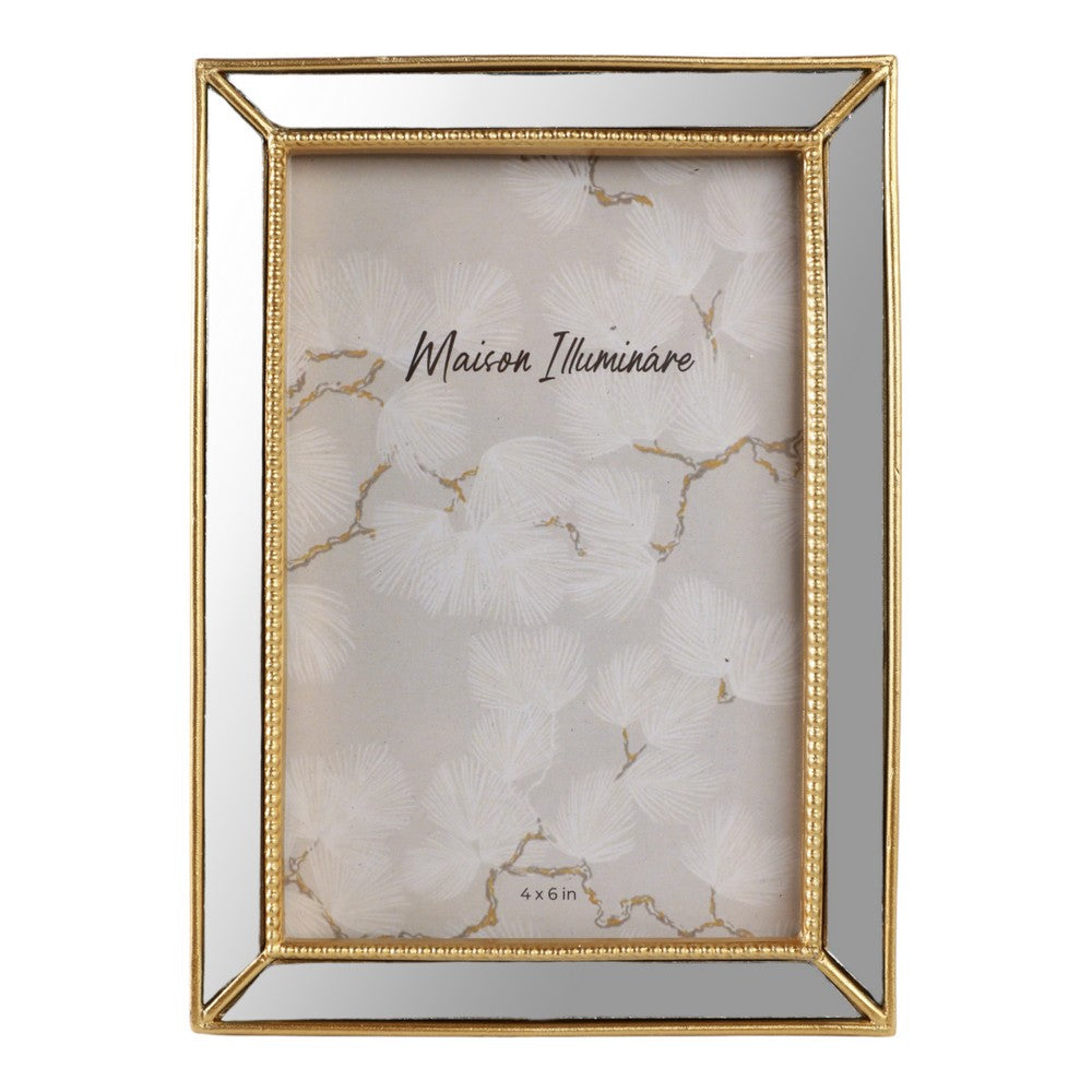 4x6 Photo Frame | Gold Beaded Polyresin Design | Vintage Mirrored Edges