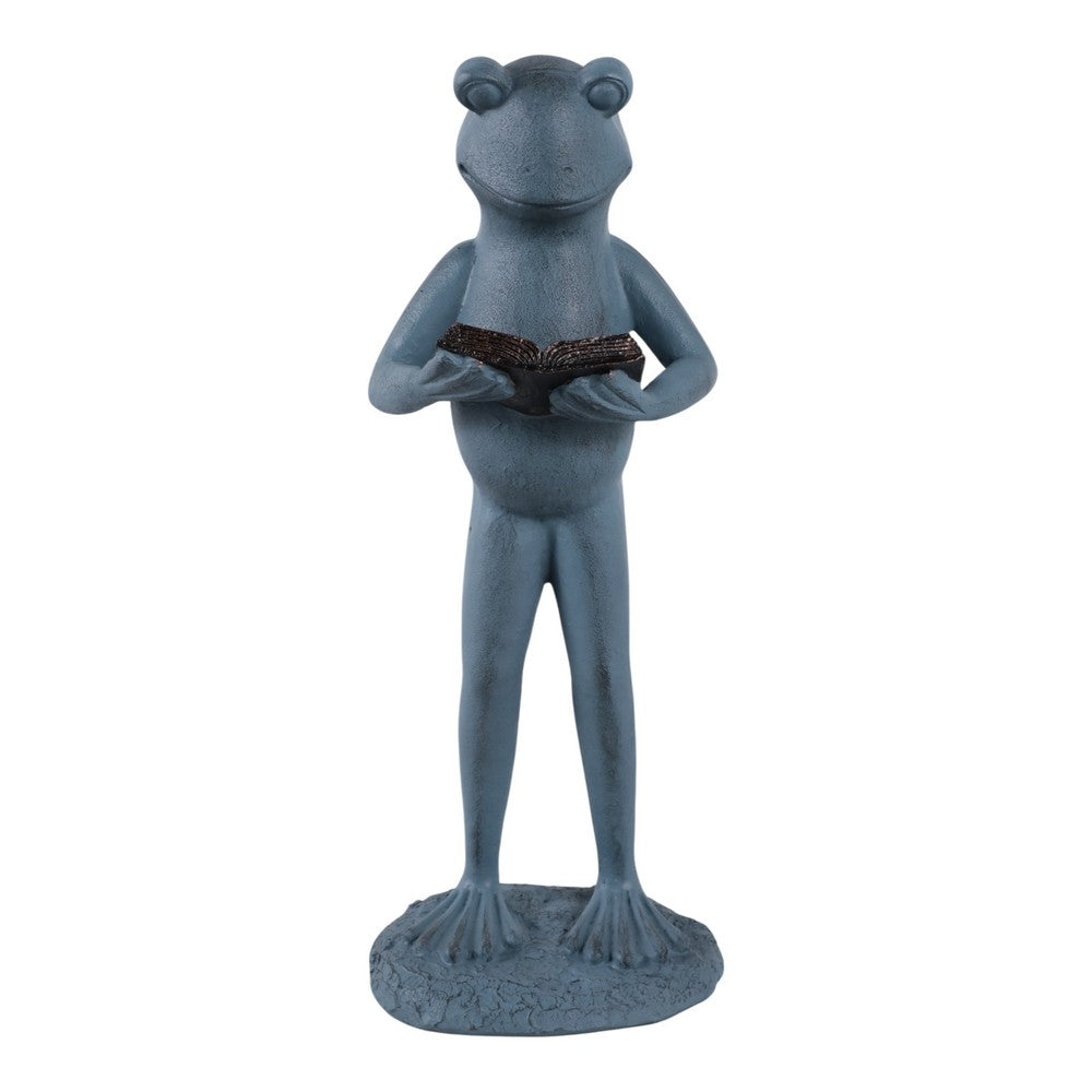 Tyrn Standing Reading Frog Garden Statue | Metallic Gray Resin 18"