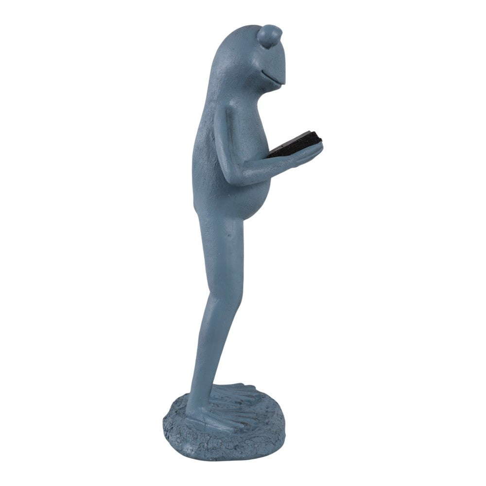 Tyrn Standing Reading Frog Garden Statue | Metallic Gray Resin 18"