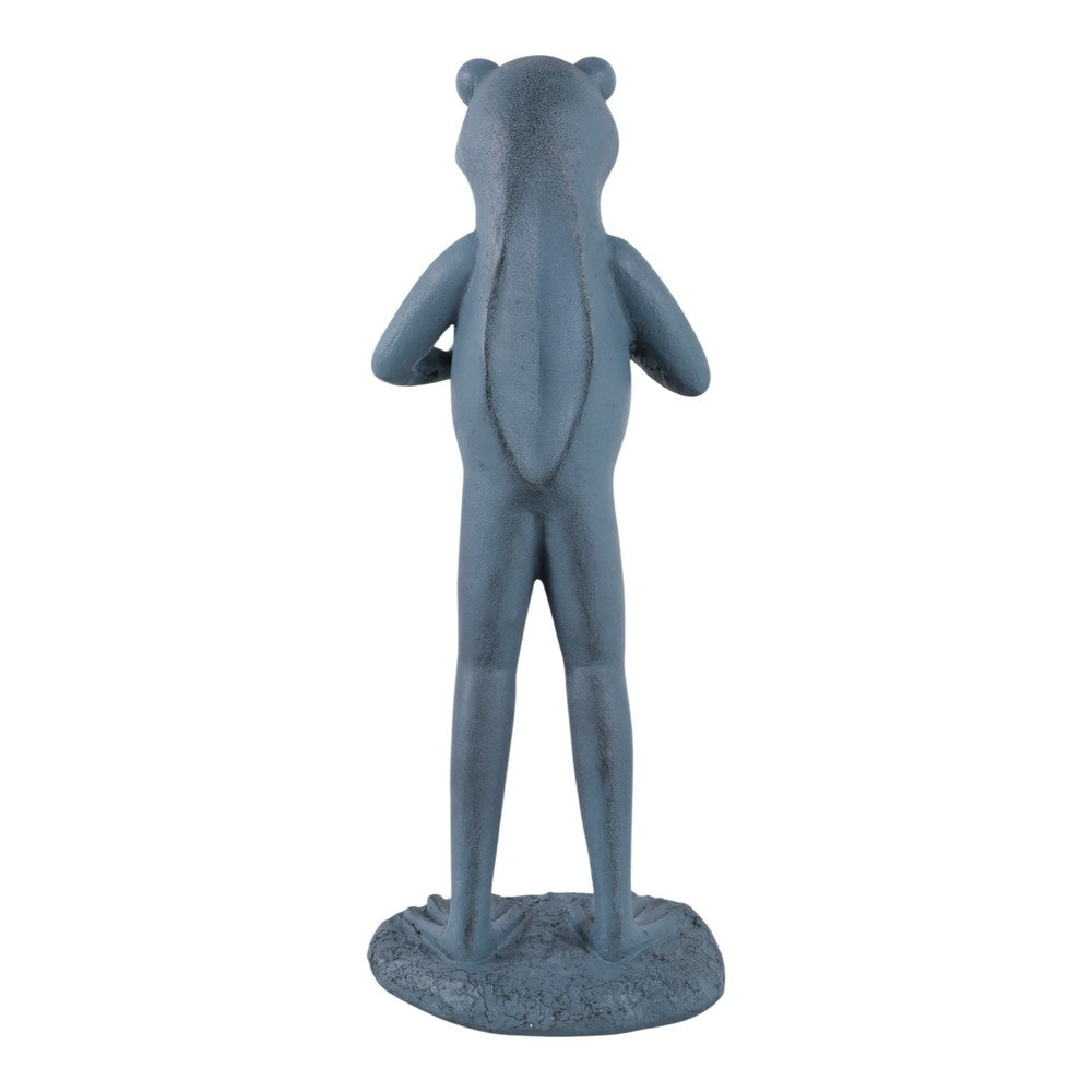 Tyrn Standing Reading Frog Garden Statue | Metallic Gray Resin 18"