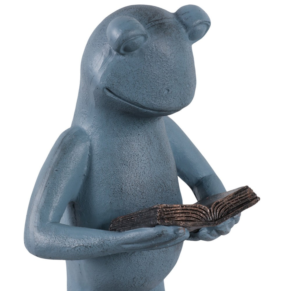 Tyrn Standing Reading Frog Garden Statue | Metallic Gray Resin 18"
