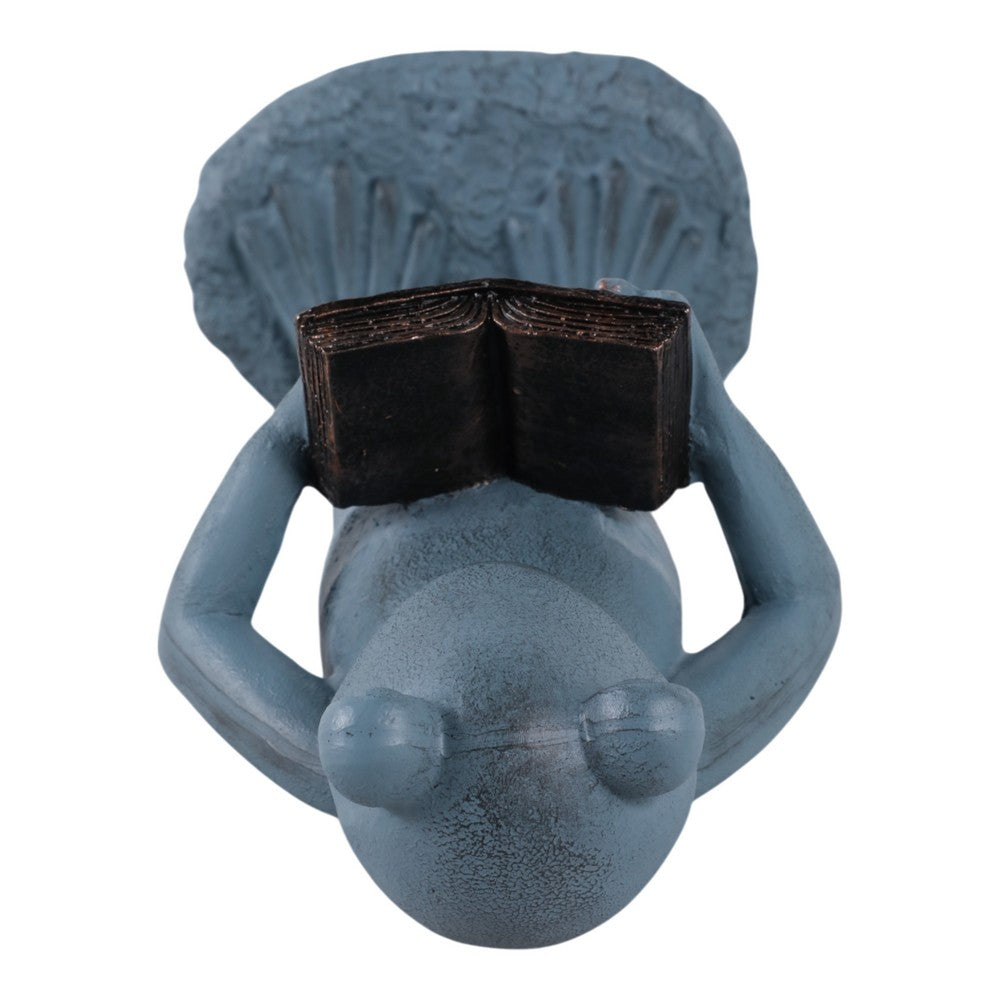 Tyrn Standing Reading Frog Garden Statue | Metallic Gray Resin 18"